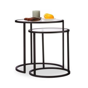 Set 2 Tabele de Cafea Relaxdays, 50,5x50cm, Sticla, Negru