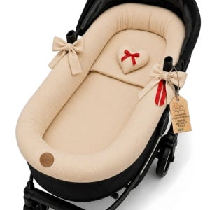 Set 3 piese pentru carucior - Husa, perna si saltea din bumbac muselin bej
