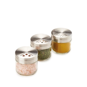 Set 3 recipiente pentru condimente Metaltex 100ml din sticla cu capac din otel inoxidabil