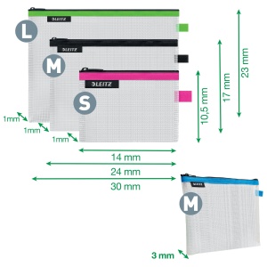 Set 4 Pungi Zip Leitz WOW Traveller, Transparent, SML, Culoare PinkNegruVerdeAlbastru - Img 4