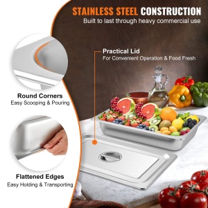 Set 4 recipiente VEVOR Gastronorm din inox cu capac 13L antiaderente pentru catering si bufet - Img 3