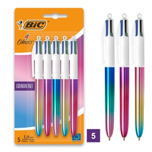 Set 5 Pixuri BIC 4 Culori Gradient, Reumplibile, Design Metallic