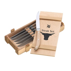 Set 6 Cutite pentru Steak WMF Ranch, Cromargan Inox, Maner Eichenholz, 24 cm