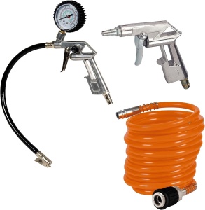 Set accesorii compresor Einhell 3 piese 8 bar furtun 5 m pistol suflare si umflare roti