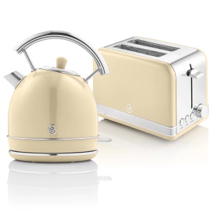 Set Aparat de Preparat Cafea Swan Retro, 1,8L, 3000W, Crem