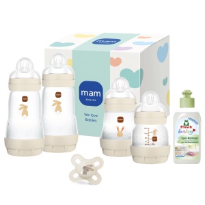 Set Biberoane Anti-Colici MAM Easy Start, 4 Flacoane Suzeta, Beige