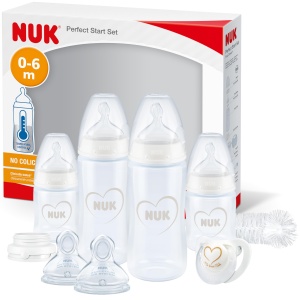 Set biberoane NUK Perfect Start First Choice 10 piese BPA-free gri alb