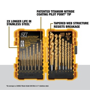 Set burghie DeWalt DW1361, 21 piese, titan-nitrid, ToughCase - Img 2