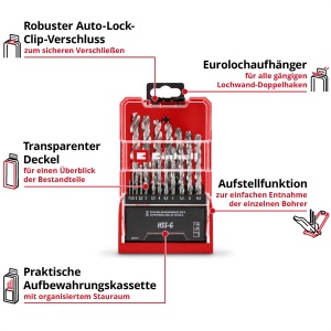 Set burghie metal Einhell 19 piese HSS-G otel HSS 4241 varf 135deg cu caseta de depozitare - Img 3