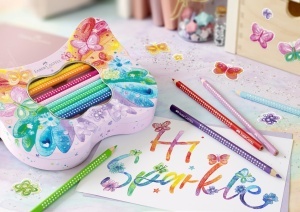 Set cadou Faber-Castell Schmetterling Sparkle, 20 creioane colorate, ergonomic - Img 6