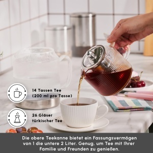 Set Ceainic Karaca Kelly XL din Borosilikat, 2 L Kettle si 1 L Ceainic cu Filtru - Img 3
