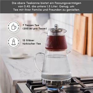 Set ceainic Karaca Keops din borosilikat, 1.5L si 0.45L, cu sita din otel inoxidabil - Img 6