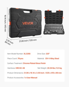 Set Chei Tubulare VEVOR 76 Piese CR-V Otel Cu Cutie de Depozitare - Img 7