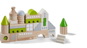Set constructie HABA 305456 28 piese lemn forme si culori diverse pentru copii 18 luni