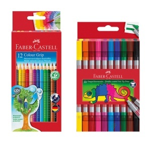 Set creativ Faber-Castell cu 10 markere si 12 creioane colorate, 22 piese