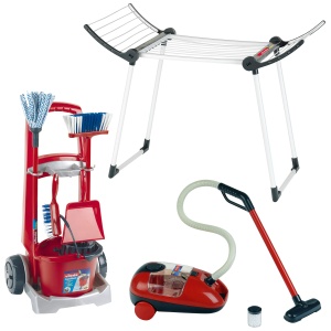 Set curatenie copii Theo Klein 6792 Vileda carucior aspirator cu sunet stativ rufe