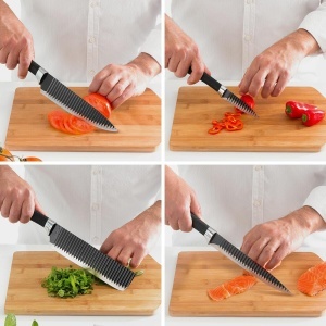 Set Cutite InnovaGoods Black Shark, 4 piese, Ergonomic, Antiaderent, Negru - Img 4