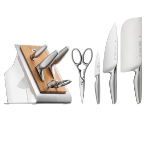 Set cutite WMF Chefs Edition 5 piese bloc bambus lame din otel inoxidabil Made in Germany