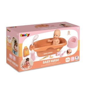 Set de baie pentru papusi Smoby Baby Nurse, 8 accesorii, din plastic reciclat - Img 7