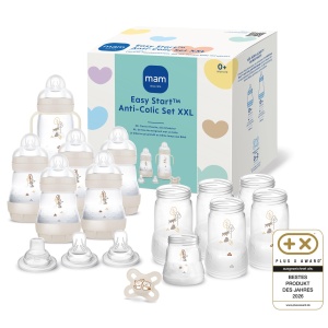 Set de Biberon Anti-Colici MAM Easy Start XXL, 160ml si 260ml, Beige