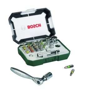 Set de biti si chei cu clichet Bosch Professional 2607017322, 26 piese, calitate extra dura