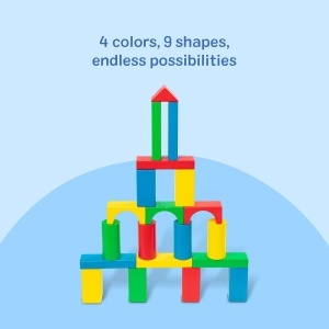 Set de blocuri de constructie din lemn Melissa Doug, 100 piese, 4 culori, 9 forme - Img 7
