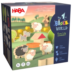 Set de Blocuri HABA My 1st Block World - Schafweide Walli, din lemn, pentru copii de la 1 an