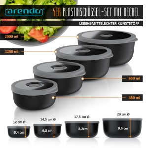 Set de boluri Arendo 4 piese, capacitate 0,35-2 litri, plastic alimentare, potrivit pentru microunde - Img 2
