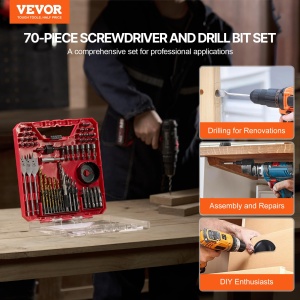 Set de burghie si biti VEVOR 70 piese pentru lemn metal beton si plastic cu geanta organizatoare - Img 2