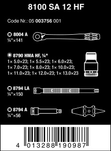 Set de chei cu clichet Wera 8100 SA 12 HF, 13 piese, cutie textila robusta - Img 2
