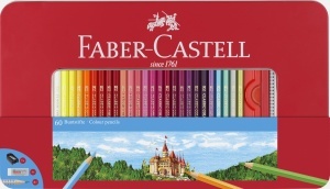 Set de creioane colorate Faber-Castell 60 bucati hexagonale in metalletui