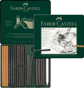 Set de creioane cu carbune Faber-Castell Pitt Kohle, 24 piese, cutie metalica - Img 1