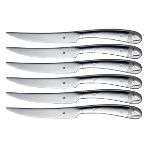 Set de cutite de friptura WMF 6 bucati cutit de pizza otel inoxidabil Cromargan lustruit margine zimtata se poate spala masini de spalat vase in cutie - Img 3