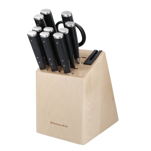 Set de Cutite KitchenAid Gourmet 11 Piese din Otel Japonez cu Bloc din Lemn de Mesteacan