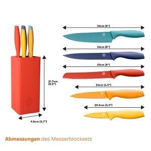 Set de cutite MasterChef cu suport, 5 piese, inox, manere antiderapante, multicolor - Img 8