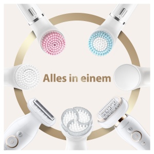 Set de frumusete Braun Silk-epil 9 Flex, epilator femei / indepartator de par, perie de curatare faciala FaceSpa, 9 accesorii, geanta, cu cap flexibil pentru o indepartare mai usoara a parului, 9100, alb/auriu - Img 8