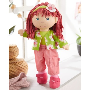 Set de imbracaminte pentru papusi HABA Blumenzauber, 4 piese, verde si roz - Img 3