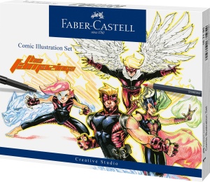 Set de instrumente de desen Faber-Castell Pitt Artist Pen pentru comicuri, 15 piese
