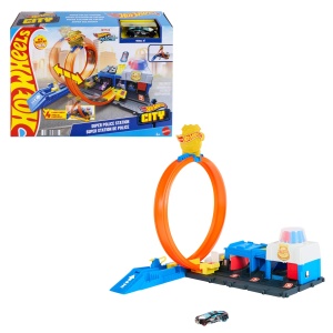 Set de Joaca Hot Wheels City Super Statia de Politie cu Masinuta Die-Cast 164
