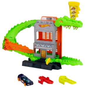 Set de Joaca Hot Wheels Croc Pizza Attack cu Masinuta 164, Detalii Interactive - Img 6