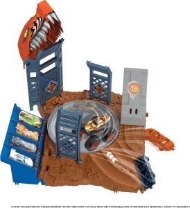 Set de joaca Hot Wheels Monster Trucks Arena Smashers HNB93 cu Tigerhai 2 masini incluse baza mobila - Img 3