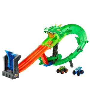Set de Joaca Hot Wheels Monster Trucks Sharks vs. Dinos cu 2 Masini 164