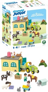 Set de Joaca PLAYMOBIL JUNIOR Ferma cu Tractor si 29 Piese Jucarie Ecologica pentru Copii