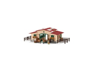 Set de Joaca Schleich Ferma - Grajd cu 2 Cai, Figurina Cavaler, 96 Piese