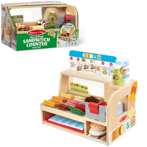 Set de joc Melissa Doug - Sandwich-Shop din lemn, 52 piese, pentru copii 3-6 ani