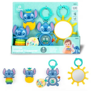 Set de Jucarii pentru Bebei Bright Starts Disney Baby Stitch Tropical Treasures, 4 Piese, Multisenzorial