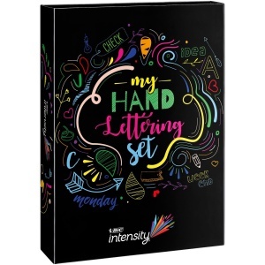 Set de Kalligrafie BIC Mein Handlettering, 44 piese, 20 Fineliner, 12 Pensule, Culoare Diversa