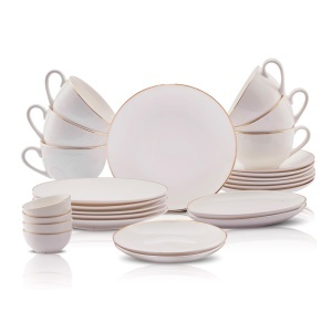 Set de Masa Karaca Elegance Bone Marcelo pentru 6 Persoane, 26 Piese, Alb cu Detalii Aurii