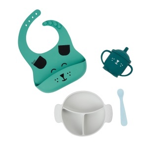 Set de masa pentru bebelusi Babymoov LEARNISY Fuchs - 4 piese din silicon, cu suzeta si laturi ajustabile