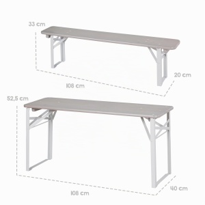 Set de mobilier pentru copii Roba - 2 banci 1 masa, gri, din lemn masiv - Img 6